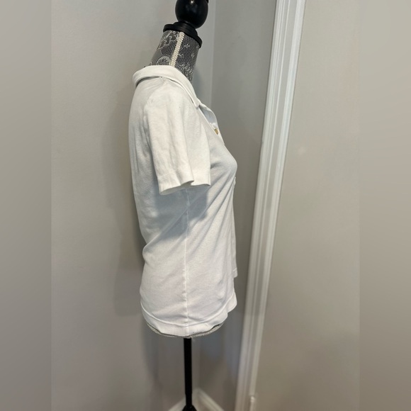 TORY BURCH Women’s Sz: M White Polo Short Shirt Top Gold Monogram Accent Buttons - Picture 3 of 12